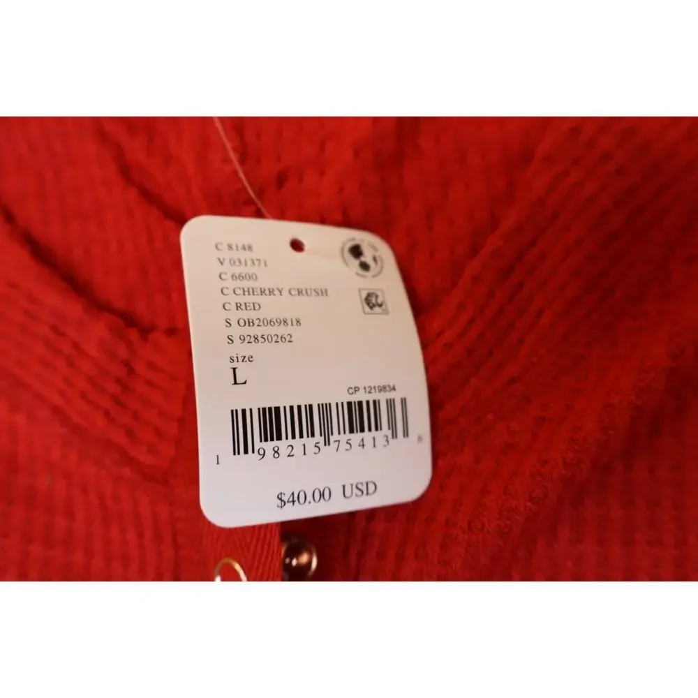 NEW Free People Going Places Red Button Up Slim Waflle Knit Cardigan Top Size L - Picture 5 of 5